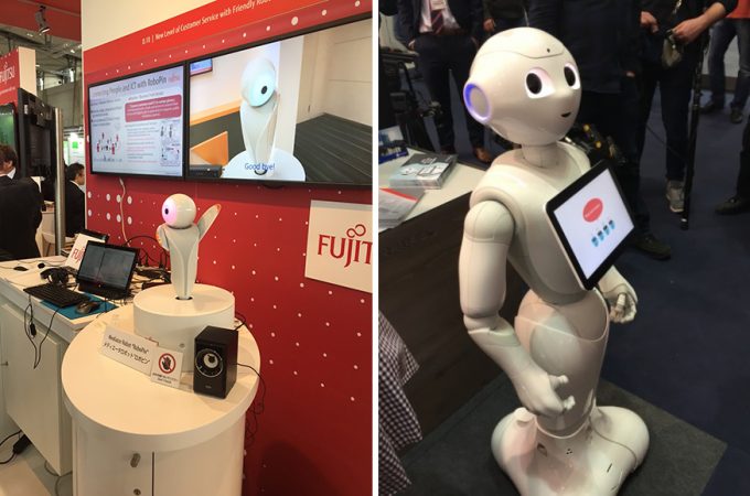 CeBIT 2017: Der Mediator-Robot „RoboPin” begrüßt die Besucher mit Namen und „Pepper“ bereitet frischen Kaffee zu.